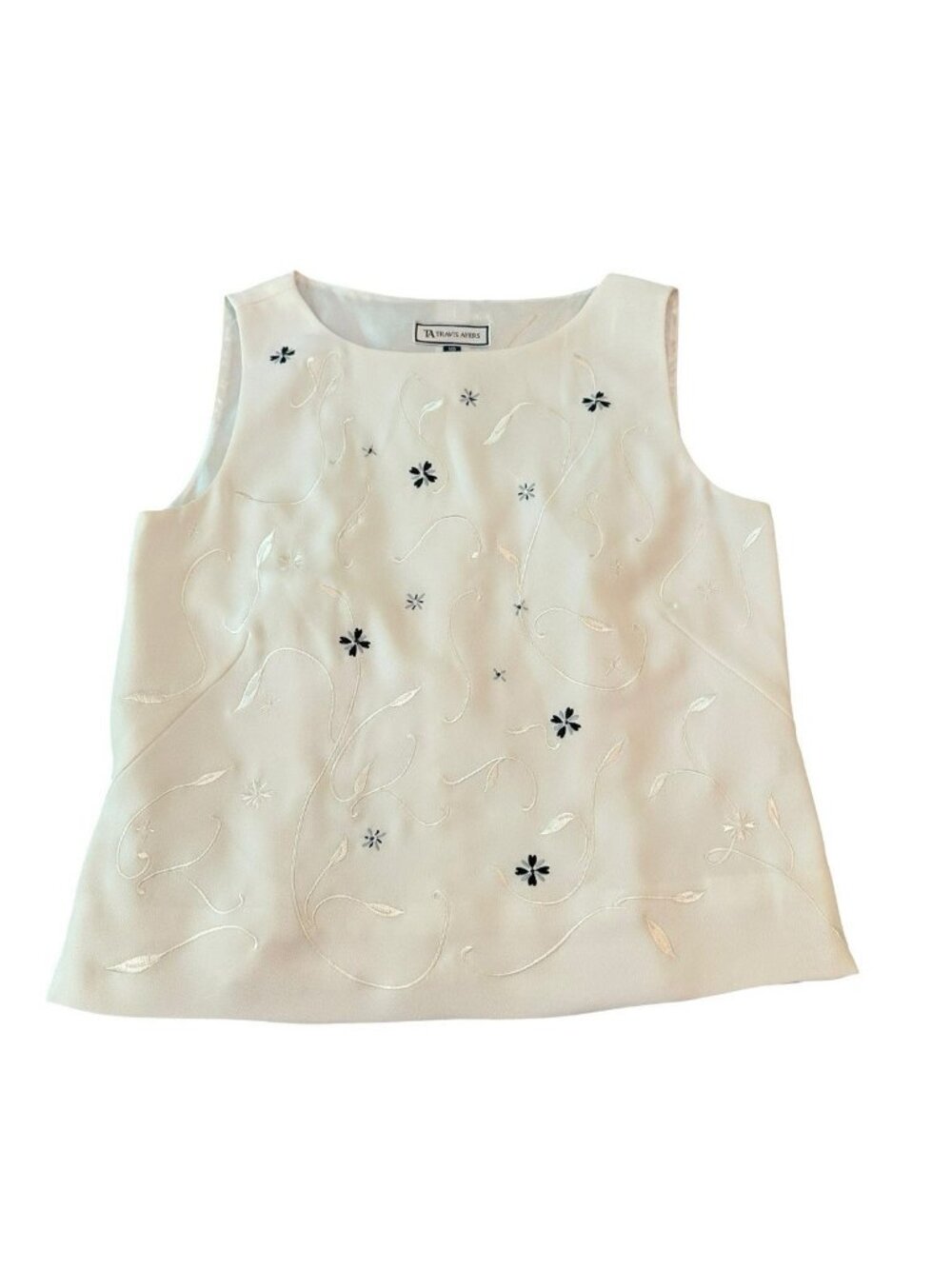 Travis Ayers Sleeveless Top White 10 Embroidery Floral Office Casual Business